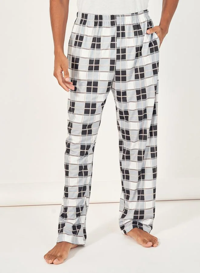 Styli Solid Henley Neck T-Shirt & Checkered Pyjama Set