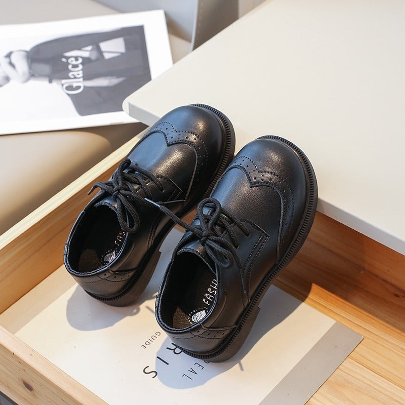 Boys' Black Leather-Look Dress Shoes Soft Sole Kids' Oxford Shoes for Performance & Suit Matching