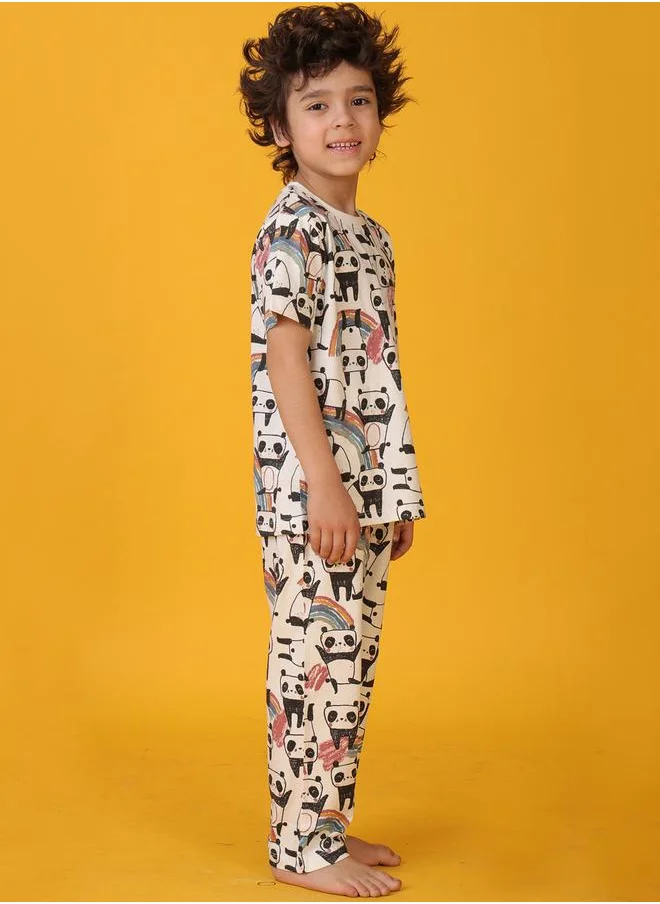 انثريلو Anthrilo All-Over Panda Print T-Shirt and Pyjama Set