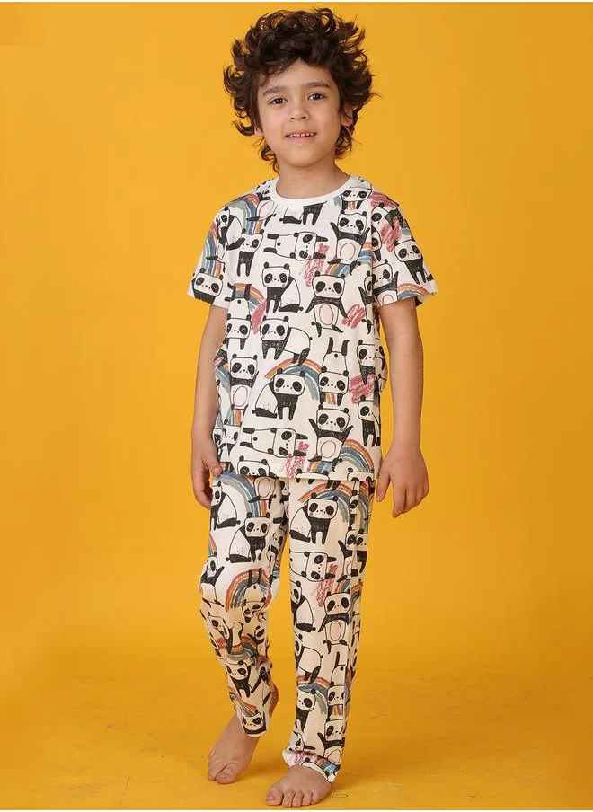 انثريلو Anthrilo All-Over Panda Print T-Shirt and Pyjama Set