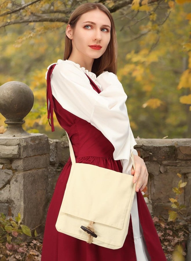 HidmFaw Renaissance Shoulder Bag for Women Medieval Canvas Crossbody Satchel Pilgrim Small Pouch Ren Fairy (Natural) - Image 3