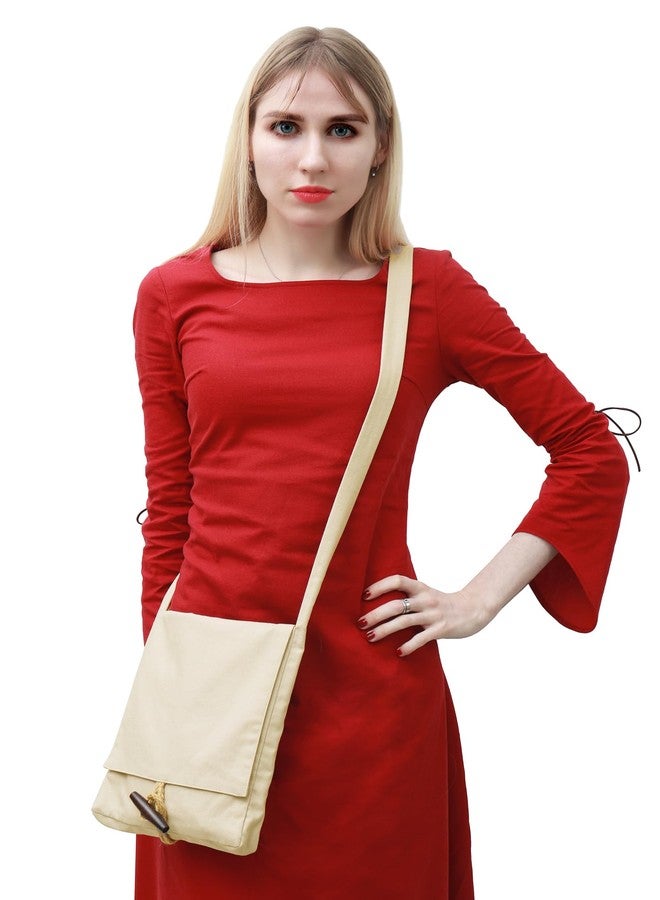HidmFaw Renaissance Shoulder Bag for Women Medieval Canvas Crossbody Satchel Pilgrim Small Pouch Ren Fairy (Natural) - Image 5