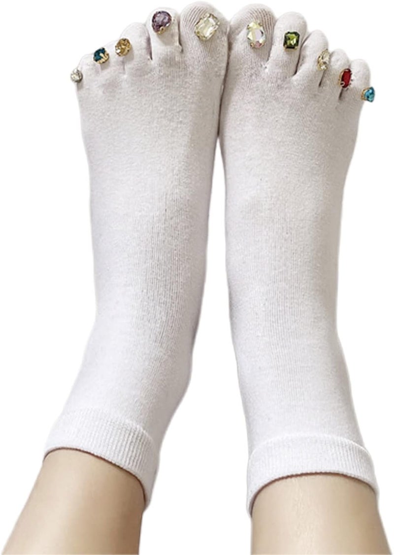 Women's Toe Socks Cotton Crew Five Finger Socks with Rhinestone Ankle Low Cut Socks Breathable Athletic Socks - Image 1