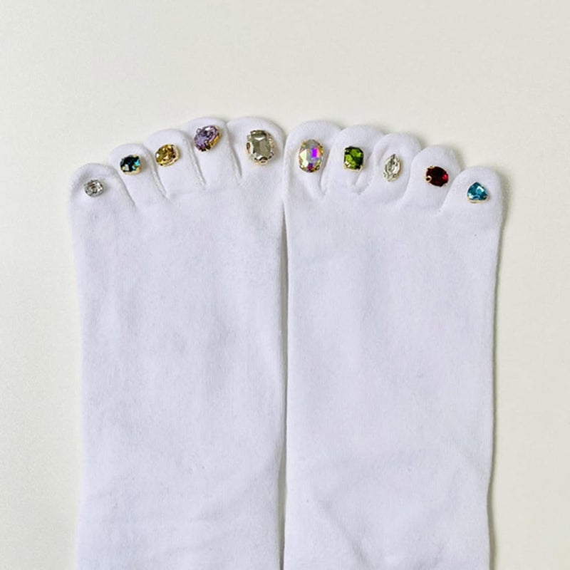 Women's Toe Socks Cotton Crew Five Finger Socks with Rhinestone Ankle Low Cut Socks Breathable Athletic Socks - Image 4
