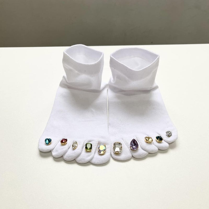 Women's Toe Socks Cotton Crew Five Finger Socks with Rhinestone Ankle Low Cut Socks Breathable Athletic Socks - Image 5