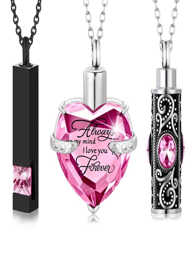 MTLEE 3 Pieces Cremation Urn Necklace for Ashes Vertical Bar Zircon, Heart Crystal Necklace Urn Stainless Steel Waterproof Memorial Pendant, stainless steel, screws and waterproof rubber gaskets - Image 1