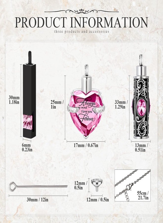 MTLEE 3 Pieces Cremation Urn Necklace for Ashes Vertical Bar Zircon, Heart Crystal Necklace Urn Stainless Steel Waterproof Memorial Pendant, stainless steel, screws and waterproof rubber gaskets - Image 2