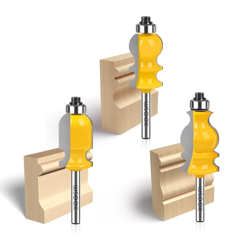 WSOOX 3PCS Architectural Molding Router Bit Set 3 Style Classical Molding Shape Router bits with 14 Shank Molding Bits for Furniture Making - Image 2