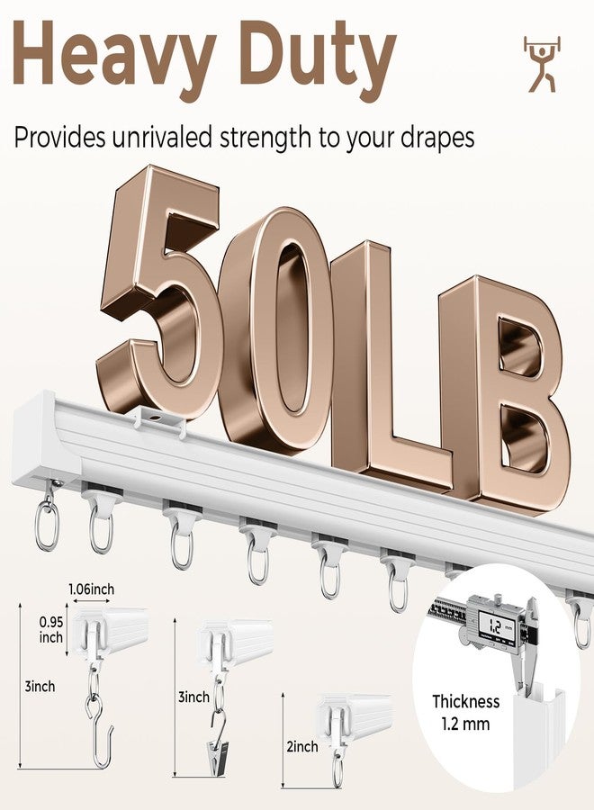 Hei! dear Curtain Track 9-12ft White - Adjustable Ceiling/Wall Mount, Heavy Duty Curtain Rail System with 40 Rollers, 40 Hooks & 40 Clips, Room Divider for Grommet/Pleated Curtains - Image 2