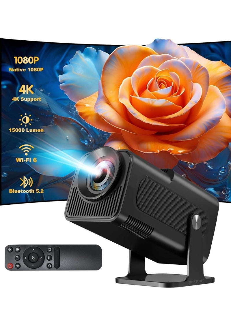 BORTONY - Mini Projector 4K Natvie 1080P Smart Projector Built-in Android TV 11.0 with Wifi and Bluetooth Auto Keystone Projector 10000 Lumens180 Degree Rotation Short Throw Projector - Image 1