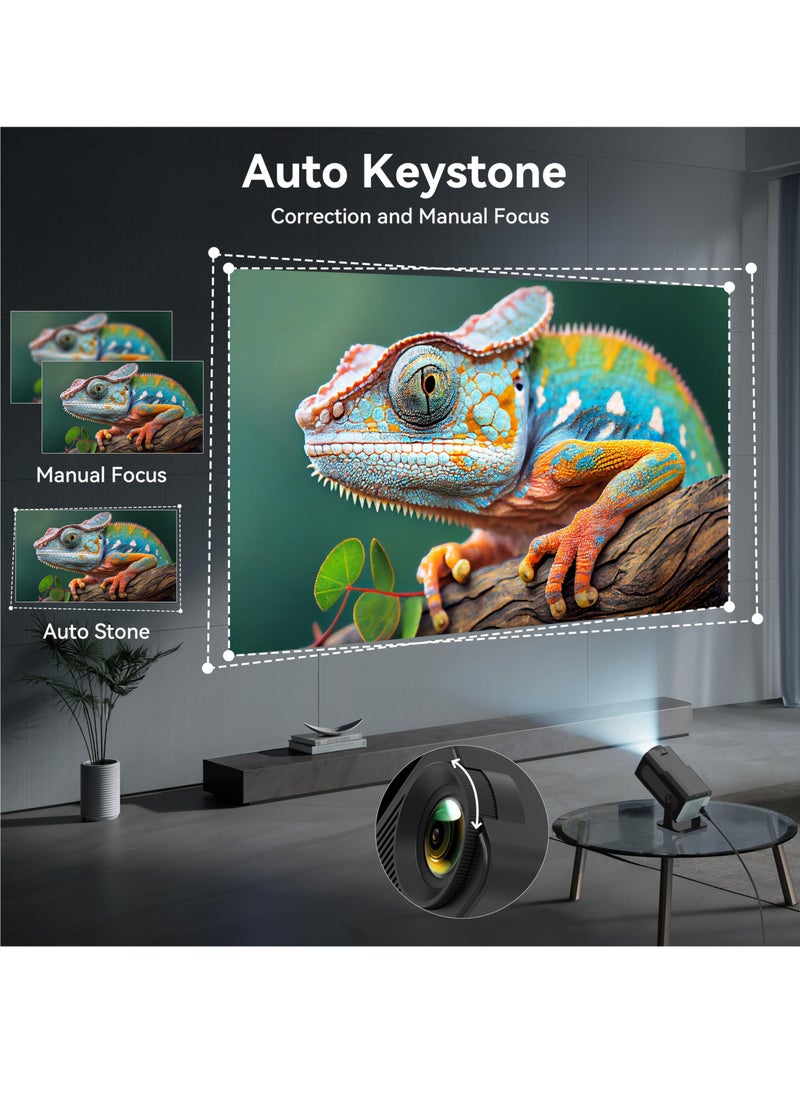 BORTONY - Mini Projector 4K Natvie 1080P Smart Projector Built-in Android TV 11.0 with Wifi and Bluetooth Auto Keystone Projector 10000 Lumens180 Degree Rotation Short Throw Projector - Image 1