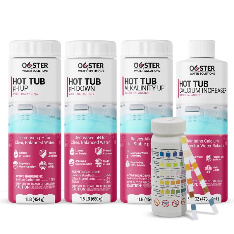Bio Ouster Hot Tub Water Balancing Kit â€“ Spa pH Up, pH Down, Alkalinity Increaser, Calcium Hardness Increaser & Test Strips â€“ Spa Chemicals Starter Kit for Inflatable & Acrylic Hot Tubs â€“ Made in USA - Image 1