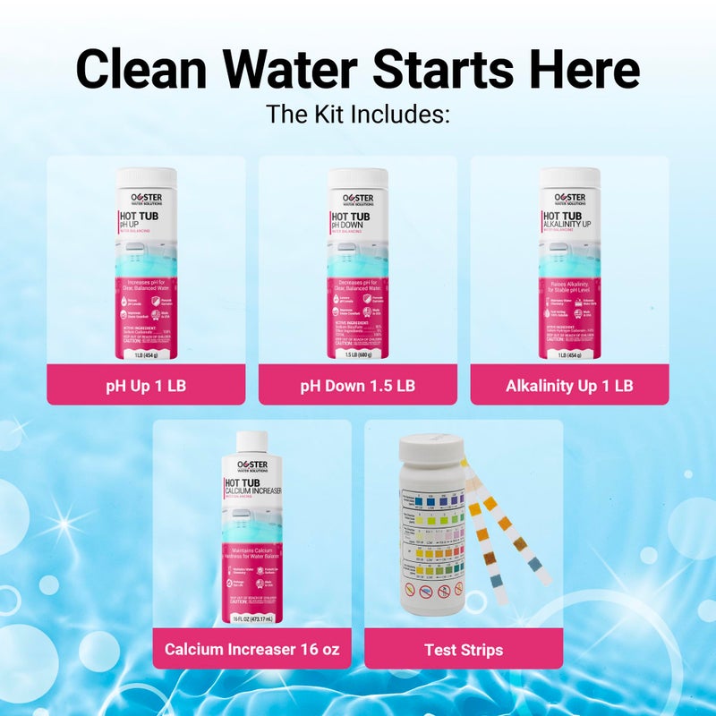 Bio Ouster Hot Tub Water Balancing Kit â€“ Spa pH Up, pH Down, Alkalinity Increaser, Calcium Hardness Increaser & Test Strips â€“ Spa Chemicals Starter Kit for Inflatable & Acrylic Hot Tubs â€“ Made in USA - Image 2