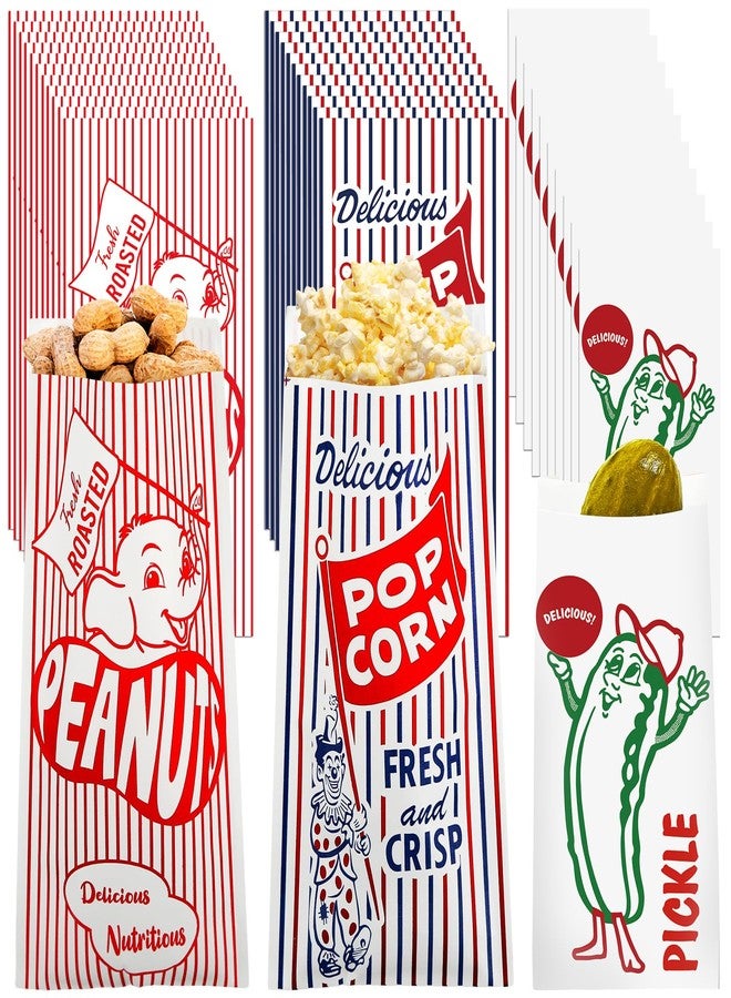 Marspark 300 Pcs Papers Popcorn Bags Peanut and Pickle Bags 3 Size for Food Blue Red White Green Wrapping Packaging for Baseball Summer Carnival Circus Theme Birthday Party Supplies - Image 1