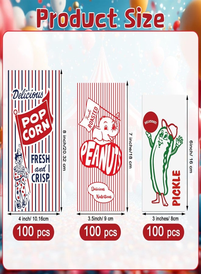 Marspark 300 Pcs Papers Popcorn Bags Peanut and Pickle Bags 3 Size for Food Blue Red White Green Wrapping Packaging for Baseball Summer Carnival Circus Theme Birthday Party Supplies - Image 2