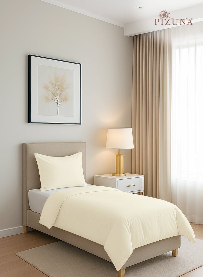 Pizuna Pure Combed Cotton Duvet Cover Single 140x200 cm New Ivory, 400 Thread Count Cool Breathable 100% Long Staple Cotton Sateen Weave Quilt Cover & 1 Pillowcase (Luxurious Bedding Set) - Image 1