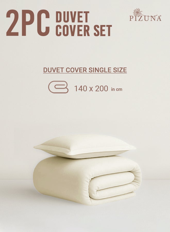 Pizuna Pure Combed Cotton Duvet Cover Single 140x200 cm New Ivory, 400 Thread Count Cool Breathable 100% Long Staple Cotton Sateen Weave Quilt Cover & 1 Pillowcase (Luxurious Bedding Set) - Image 3