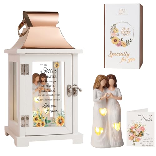 HugMemories Sister Lantern with Friend Hand-Painted Figure, Sister Birthday Gifts from Sis, Unique Friendship Gift Ideas for Women Thanksgiving Christmas Wedding - Image 1