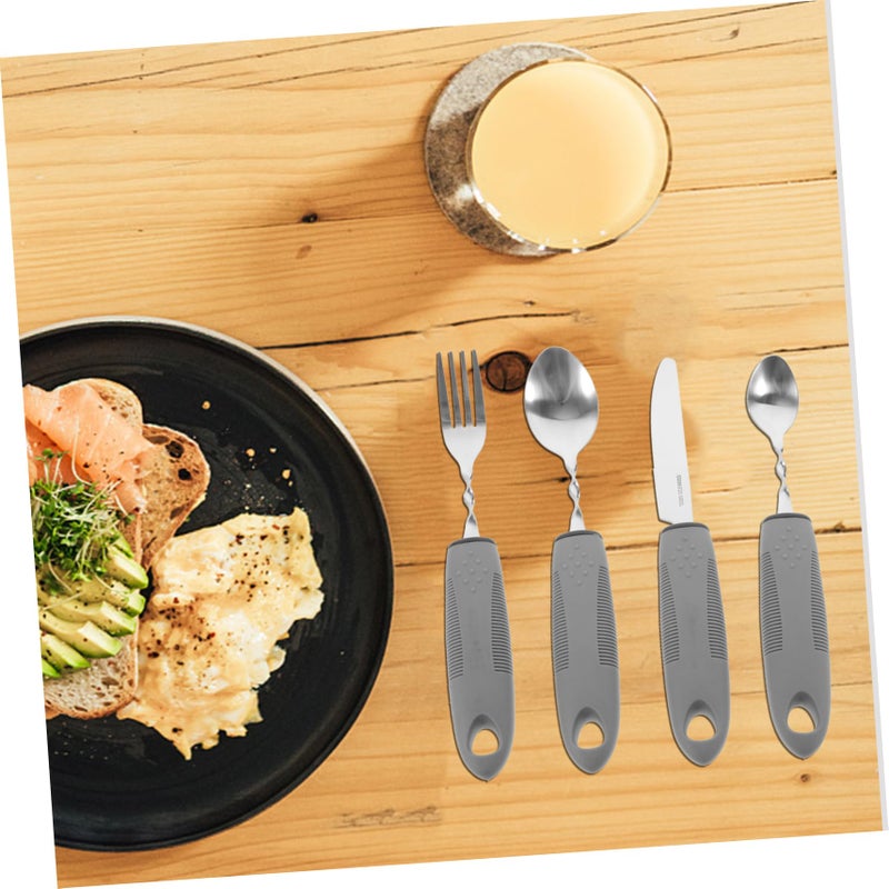 Stainless Steel Adaptive Utensils Set For Elderly Non Slip Rubber Grip - Image 4