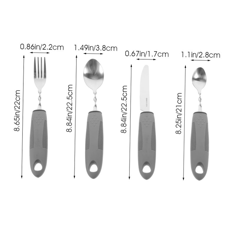 Stainless Steel Adaptive Utensils Set For Elderly Non Slip Rubber Grip - Image 3