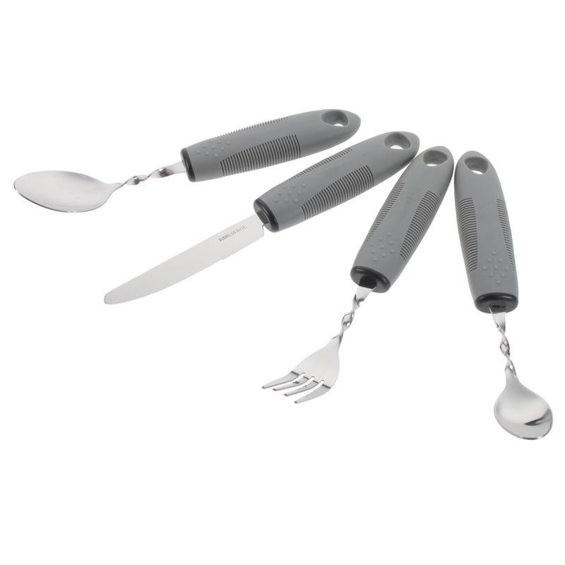 Stainless Steel Adaptive Utensils Set For Elderly Non Slip Rubber Grip - Image 2