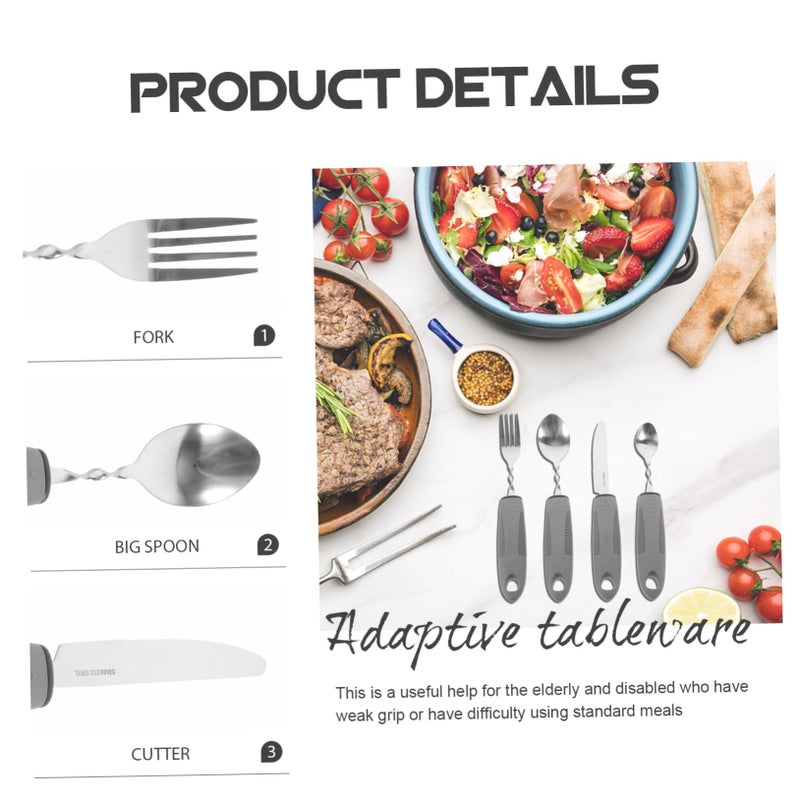 Stainless Steel Adaptive Utensils Set For Elderly Non Slip Rubber Grip - Image 5
