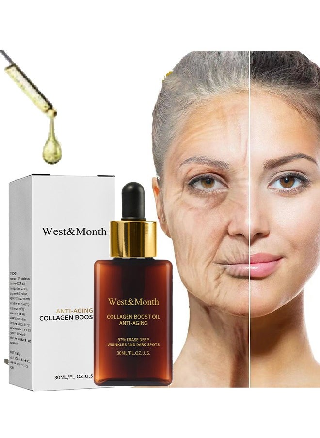 West&Month Anti Aging Collagen Boost Oil- Collagen Anti-Wrinkle Oil , Collagen Booster For Face With Hyaluronic Acid 30ml  - Image 1