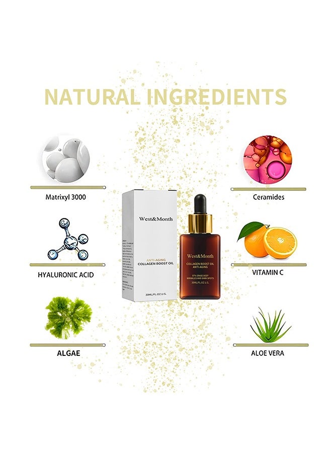 West&Month Anti Aging Collagen Boost Oil- Collagen Anti-Wrinkle Oil , Collagen Booster For Face With Hyaluronic Acid 30ml  - Image 3