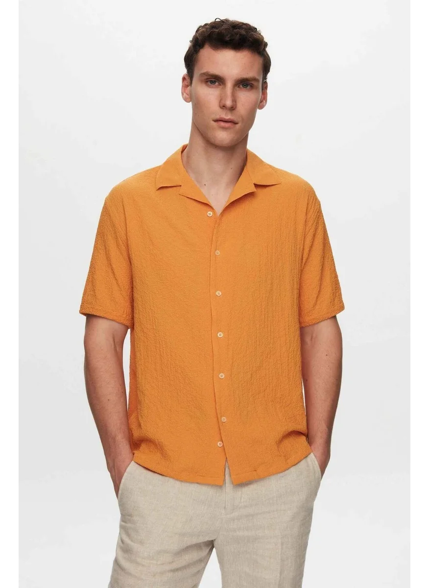 D'S DAMAT Relaxed Orange Seersucker Short Sleeve Wrinkle-Resistant Shirt 0HC02ORT01313