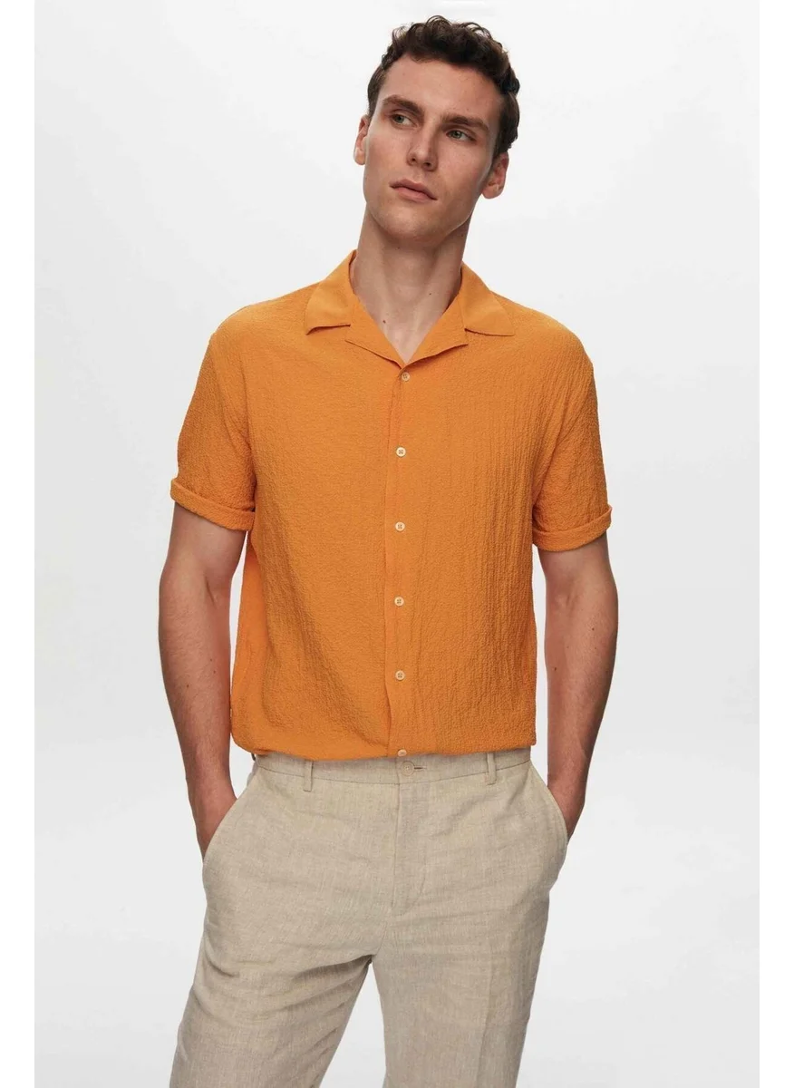 D'S DAMAT Relaxed Orange Seersucker Short Sleeve Wrinkle-Resistant Shirt 0HC02ORT01313