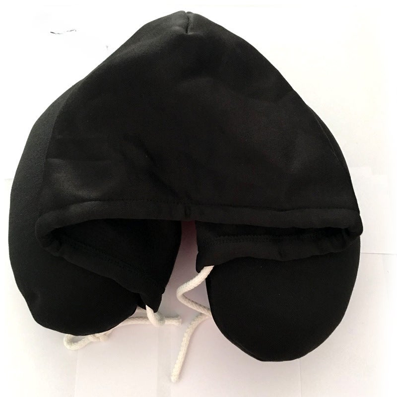 Hooded U-Shaped Neck Pillow Cotton Microbeads Black