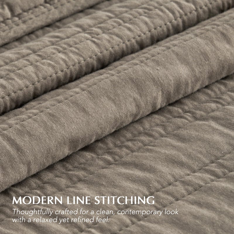 EVERGRACEHOME 100% Cotton Modern Lines Quilt Set King Size, Pre-Washed Soft Striped Coverlet Bedspread, 3 Piece Lightweight Bedding Set for All Season, with 2 Pillow Shams, Stone Taupe - Image 4