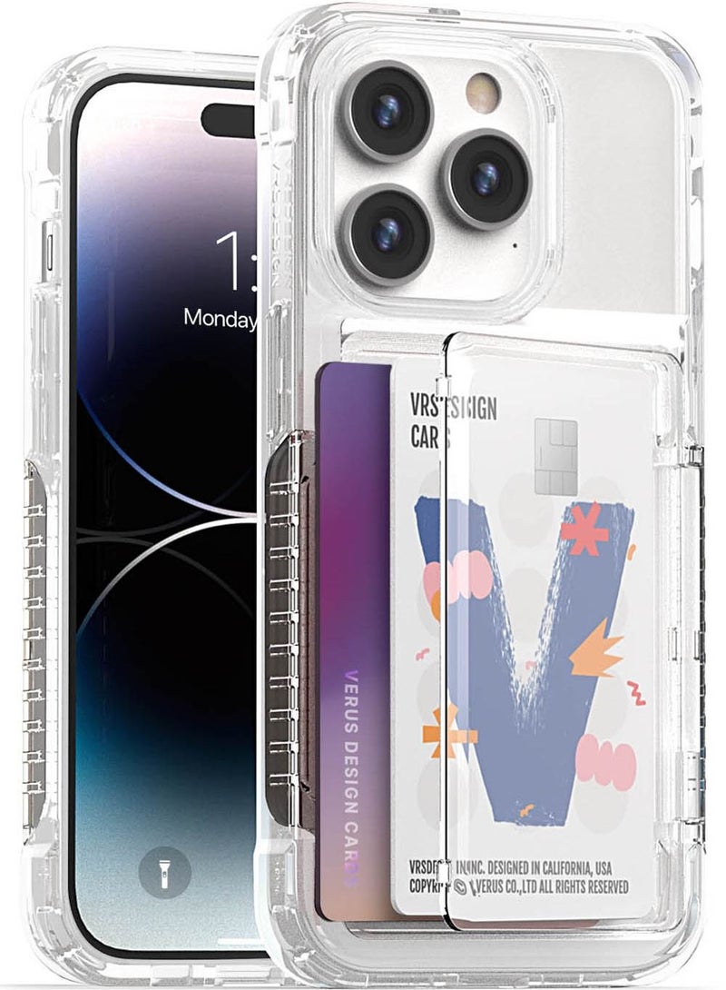 VRS Design Neo Flip iPhone 14 PRO Case Cover Wallet with Semi Automatic Snap Door Credit Card Holder Slot [2 Cards] - White Crystal  - Image 1