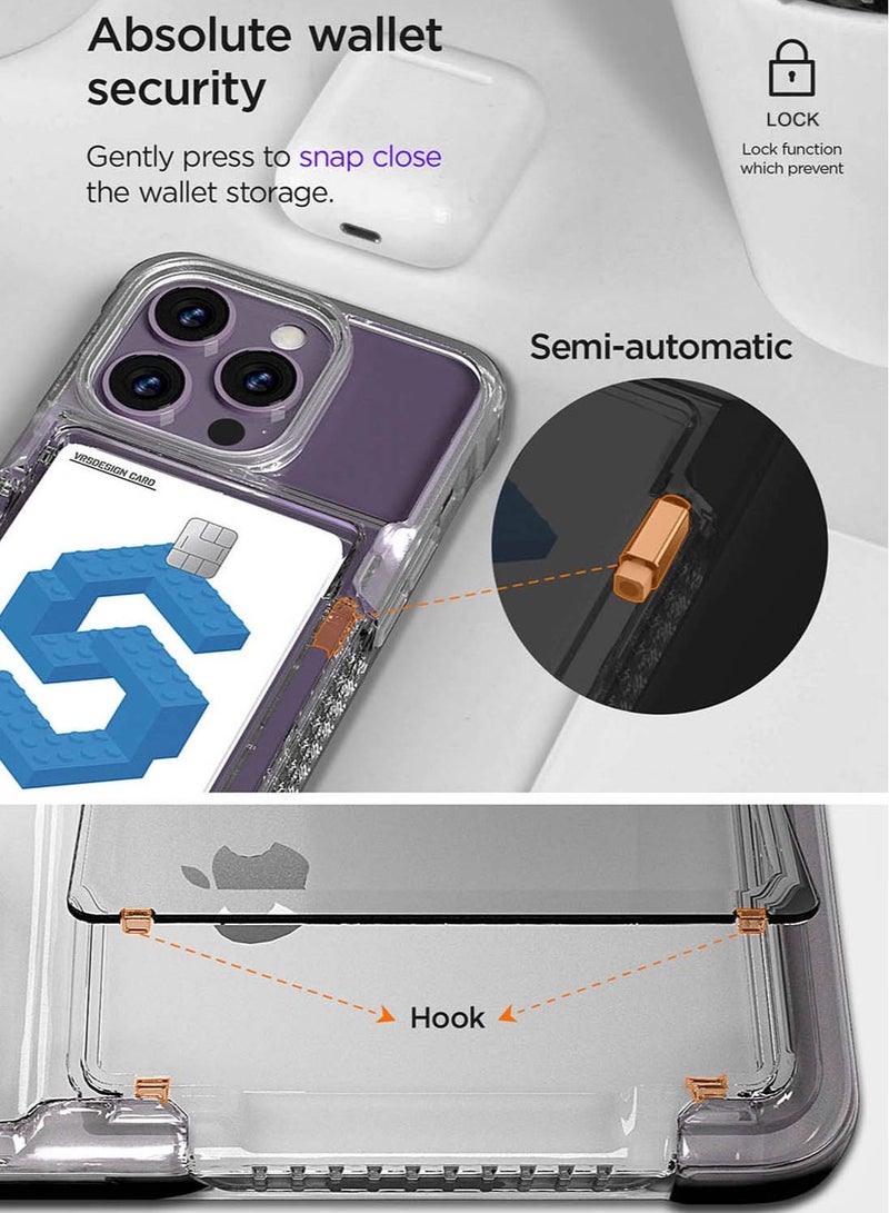 VRS Design Neo Flip iPhone 14 PRO Case Cover Wallet with Semi Automatic Snap Door Credit Card Holder Slot [2 Cards] - White Crystal  - Image 3