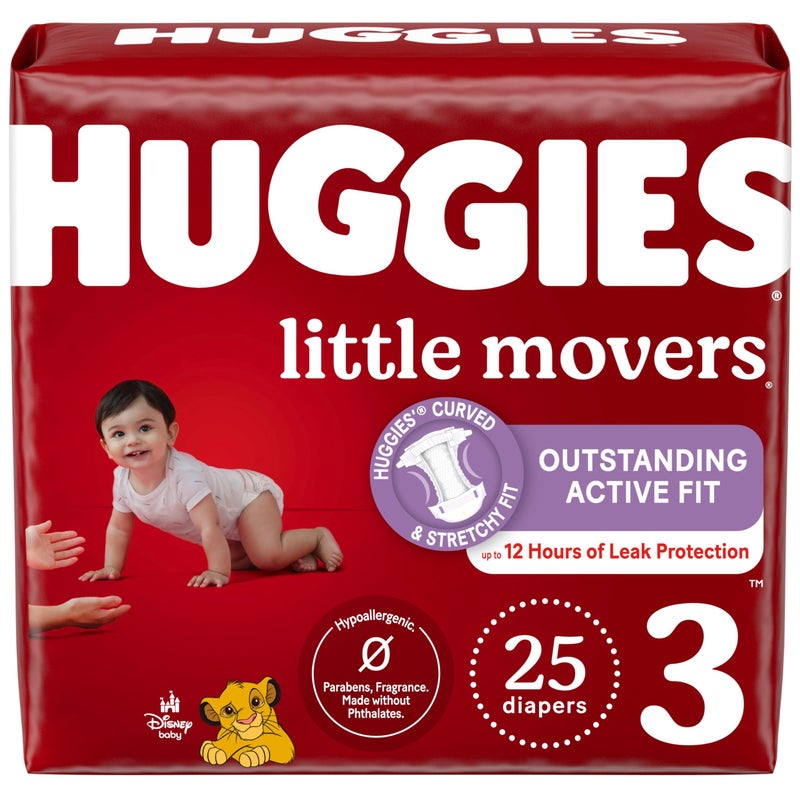 Huggies Size 3 Diapers, Little Movers Baby Diapers, Size 3 (16-28 lbs), 25 Count - Image 1