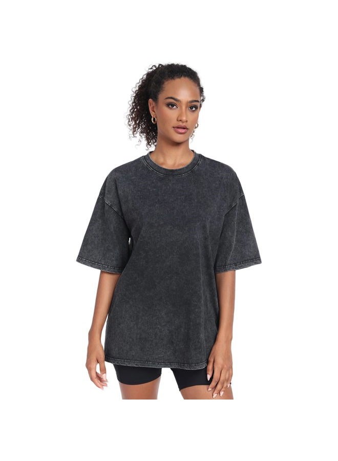SnowElve Womens Washed Vintage Oversized T-Shirt Baggy Workout Tops Short Sleeve Cotton Tshirts Streetwear Boyfriend Tee, Black, 3XL - Image 2