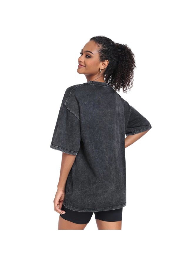 SnowElve Womens Washed Vintage Oversized T-Shirt Baggy Workout Tops Short Sleeve Cotton Tshirts Streetwear Boyfriend Tee, Black, 3XL - Image 5