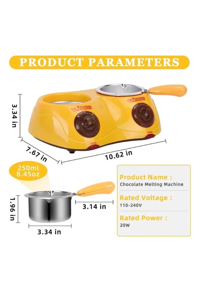Chocolate Melting Pot Electric Chocolate Fondue Mini Fondue Candy Maker With Double Melting Pot For Milk Chocolate Cheese Butter Candy (Yellow)  - Image 2