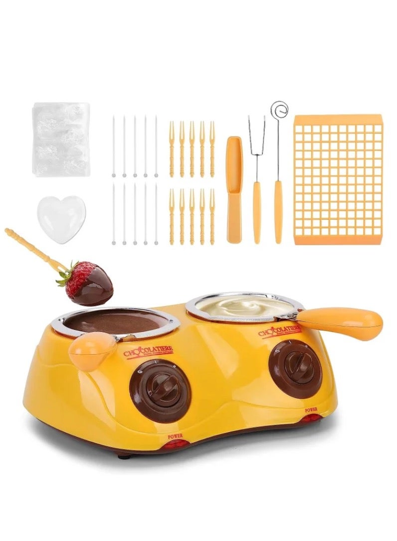 Chocolate Melting Pot Electric Chocolate Fondue Mini Fondue Candy Maker With Double Melting Pot For Milk Chocolate Cheese Butter Candy (Yellow)  - Image 1