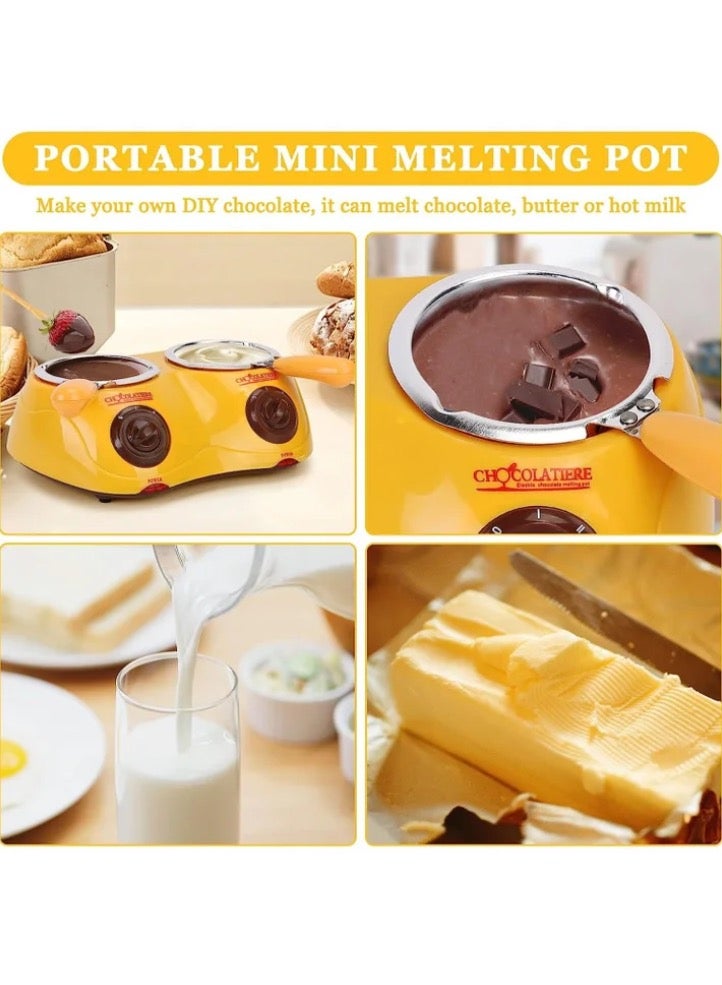 Chocolate Melting Pot Electric Chocolate Fondue Mini Fondue Candy Maker With Double Melting Pot For Milk Chocolate Cheese Butter Candy (Yellow)  - Image 4
