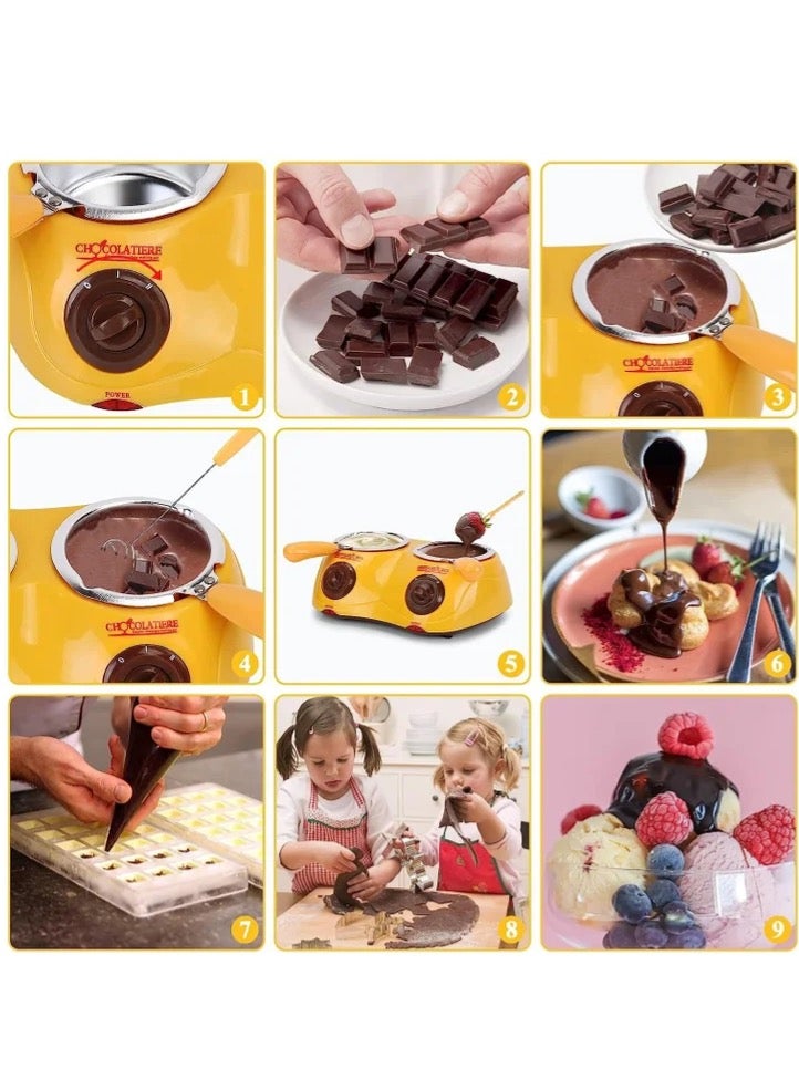 Chocolate Melting Pot Electric Chocolate Fondue Mini Fondue Candy Maker With Double Melting Pot For Milk Chocolate Cheese Butter Candy (Yellow)  - Image 3