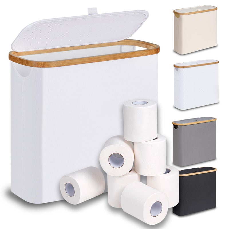 efluky Toilet Paper Basket 28L, Toilet Paper Storage with Lid for Bathroom, Toilet Paper Holder with Storage, Free Standing Toilet Paper Organizer Holds Up to 9-12 Rolls,White - Image 1