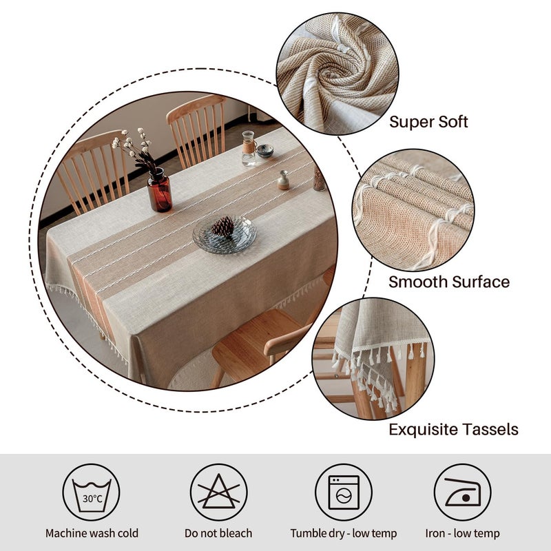 DEEPDREAM Deep Dream Tablecloths, Waterproof Table Cloth, Linens Wrinkle Free Anti-Fading, Rustic Table Cover Decoration for Kitchen Dinning Party (Rectangle/Oblong,55''x120'',10-12 Seats, Light Coffee) - Image 5