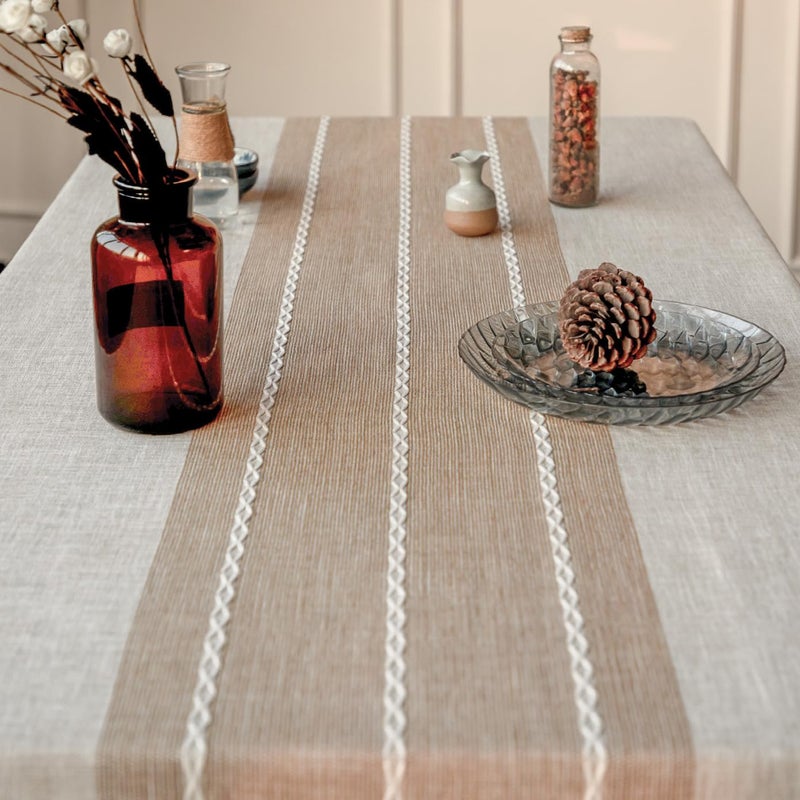 DEEPDREAM Deep Dream Tablecloths, Waterproof Table Cloth, Linens Wrinkle Free Anti-Fading, Rustic Table Cover Decoration for Kitchen Dinning Party (Rectangle/Oblong,55''x120'',10-12 Seats, Light Coffee) - Image 3