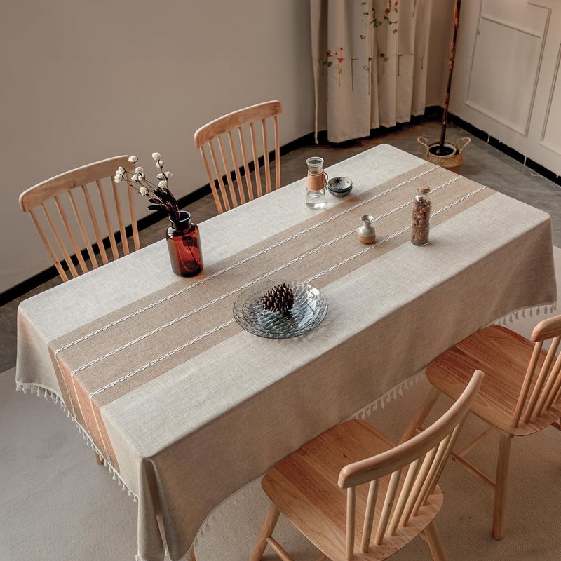 DEEPDREAM Deep Dream Tablecloths, Waterproof Table Cloth, Linens Wrinkle Free Anti-Fading, Rustic Table Cover Decoration for Kitchen Dinning Party (Rectangle/Oblong,55''x120'',10-12 Seats, Light Coffee) - Image 2