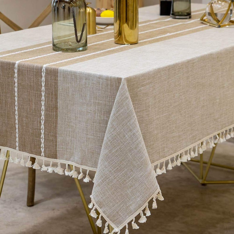 DEEPDREAM Deep Dream Tablecloths, Waterproof Table Cloth, Linens Wrinkle Free Anti-Fading, Rustic Table Cover Decoration for Kitchen Dinning Party (Rectangle/Oblong,55''x120'',10-12 Seats, Light Coffee) - Image 1