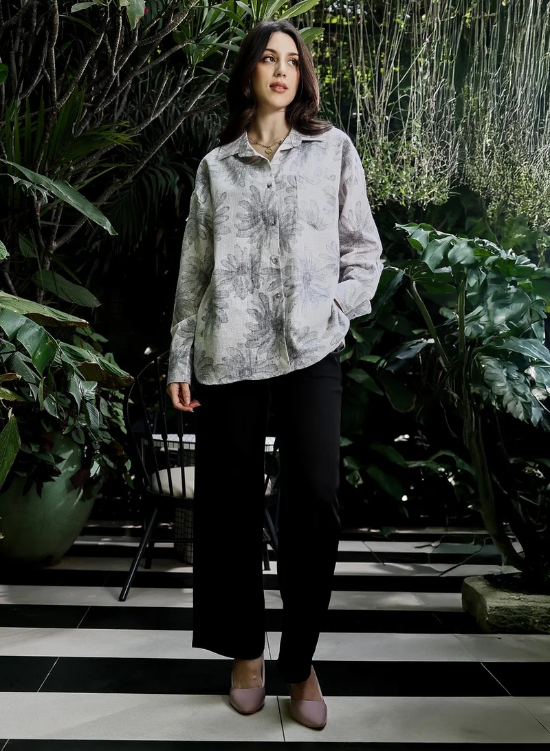 PINACOLADA  Women's Coin Grey Gloomy-Daisy Oversized Shirt for Women | Best Price UAE