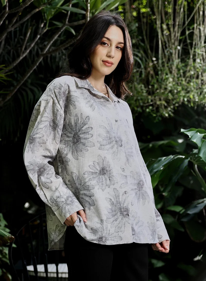 PINACOLADA  Women's Coin Grey Gloomy-Daisy Oversized Shirt for Women | Best Price UAE