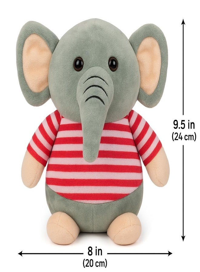 Fun4you Plush Elephant Stuffed Animal Toy with Blue Striped T-Shirt, Soft Toy for Kids, Grey (red) - Image 4
