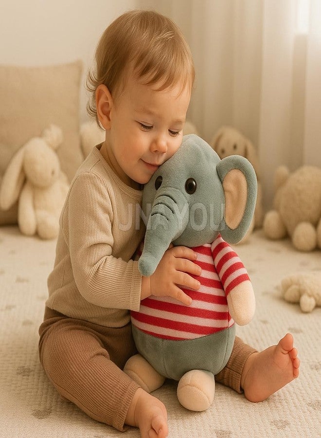 Fun4you Plush Elephant Stuffed Animal Toy with Blue Striped T-Shirt, Soft Toy for Kids, Grey (red) - Image 5